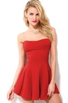 Romwe Strapless Backless Flouncing Red Dress