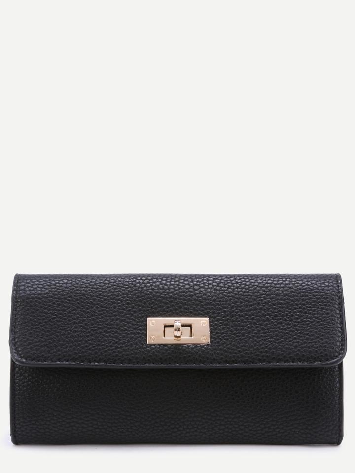 Romwe Black Pebbled Pu Flap Wallet