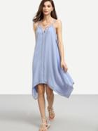 Romwe Blue Lace-up Asymmetric Chiffon Cami Dress