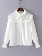 Romwe Zigzag Insert Tie Neck Blouse