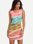 Romwe Multicolor Print Sleeveless Bodycon Dress