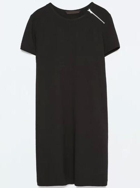 Romwe Zipper Slim Pleated Dress