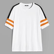 Romwe Guys Contrast Panel Striped Tee