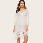 Romwe Contrast Crochet Fringe Hem Cover Ups