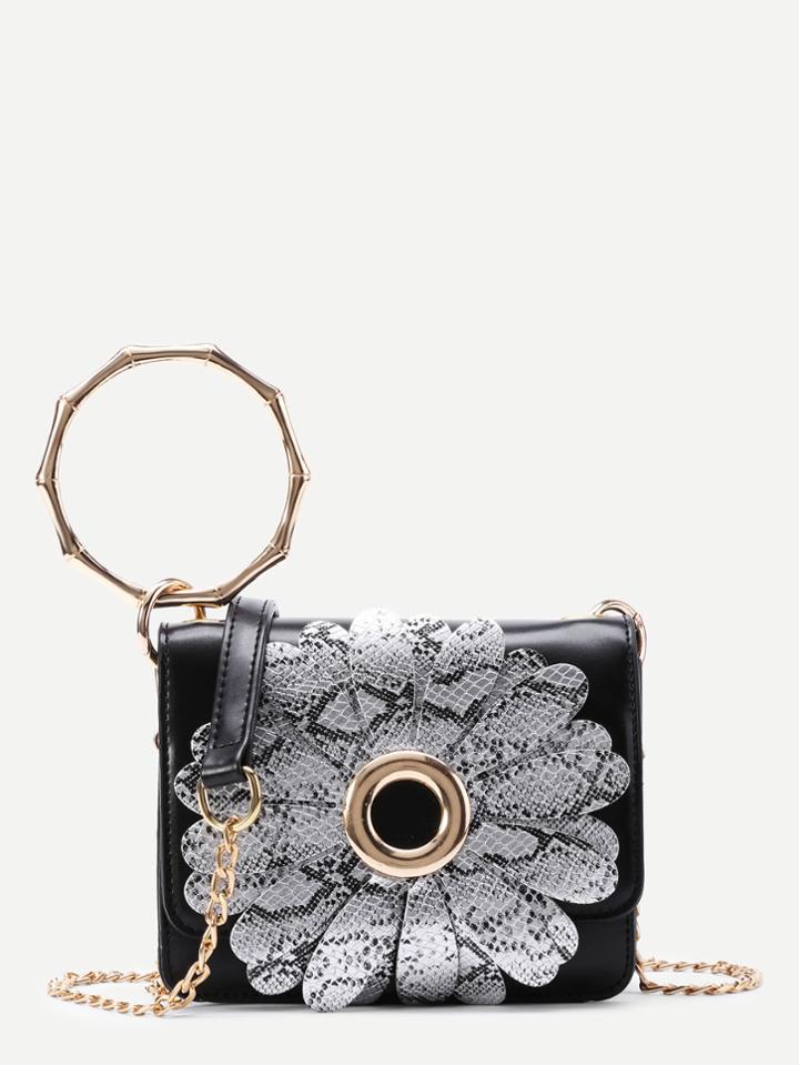 Romwe Flower Decorated Crossbody Bag With Ring Handle