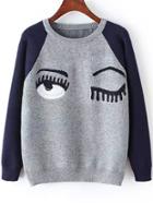 Romwe Eye Print Bead Colour-block Knitwear