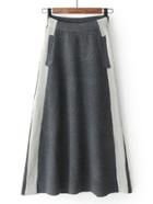 Romwe Contrast Tape Knit Midi Skirt