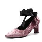 Romwe Velvet Point Toe Heels With Detachable Ribbon