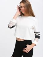 Romwe White Crew Neck With Lace Blouse