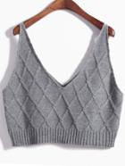 Romwe Deep V Neck Diamondback Grey Vest Sweater