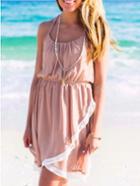 Romwe Pink Spaghetti Strap Contrast Chiffon Beach Dress