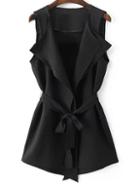Romwe Black Tie-waist Bow Vest Outerwear