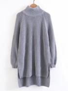 Romwe Raglan Sleeve High Low Hem Longline Sweater