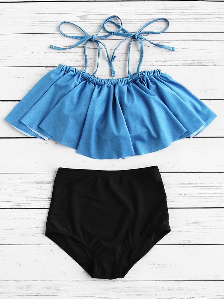 Romwe Mix & Match High Waist Flounce Bikini Set