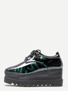Romwe Green Patent Leather Wedge Flatform Derby Shoes