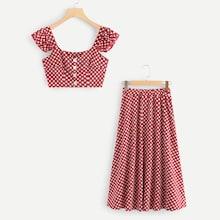 Romwe Spot Crop Ruffle Top With Skirt