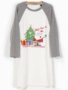 Romwe Raglan Sleeve Santa Claus Grey T-shirt