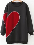 Romwe Black Heart Pattern Ribbed Trim Sweatshirt Dress
