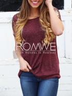 Romwe Burgundy Short Gold Sleeve T-shirt