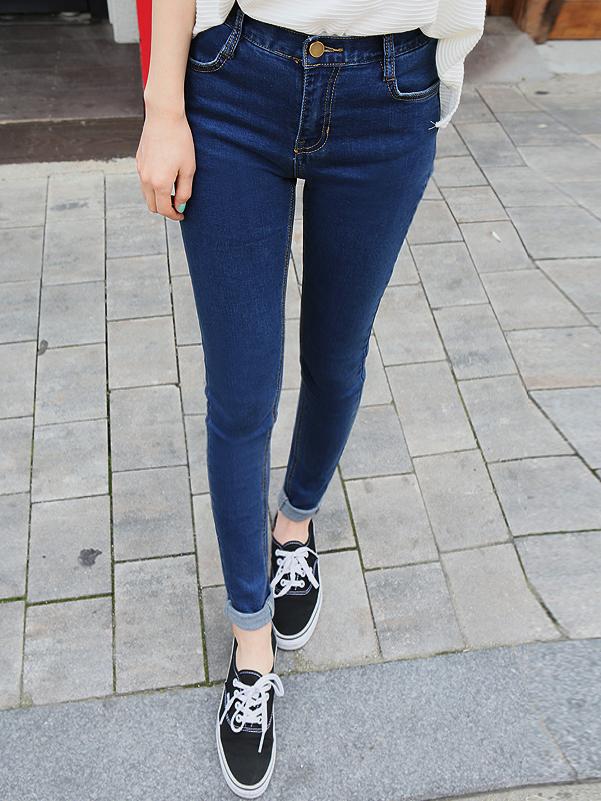 Romwe Navy Slim Denim Pencil Pant