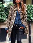 Romwe Yellow Long Sleeve Leopard Print Coat