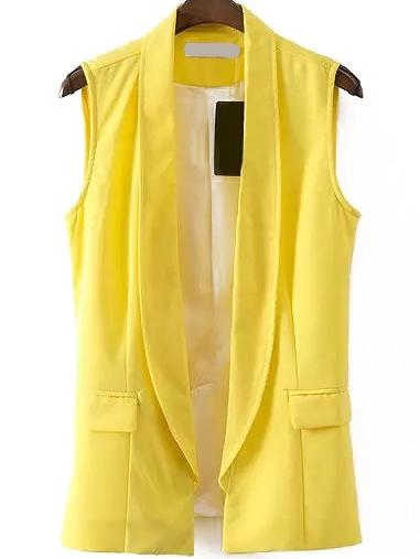 Romwe Lapel With Pockets Yellow Vest