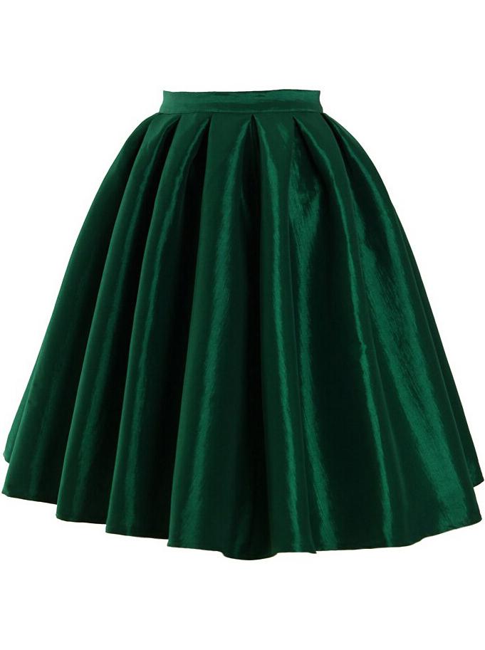 Romwe High Waist Vintage Pleated Green Skirt