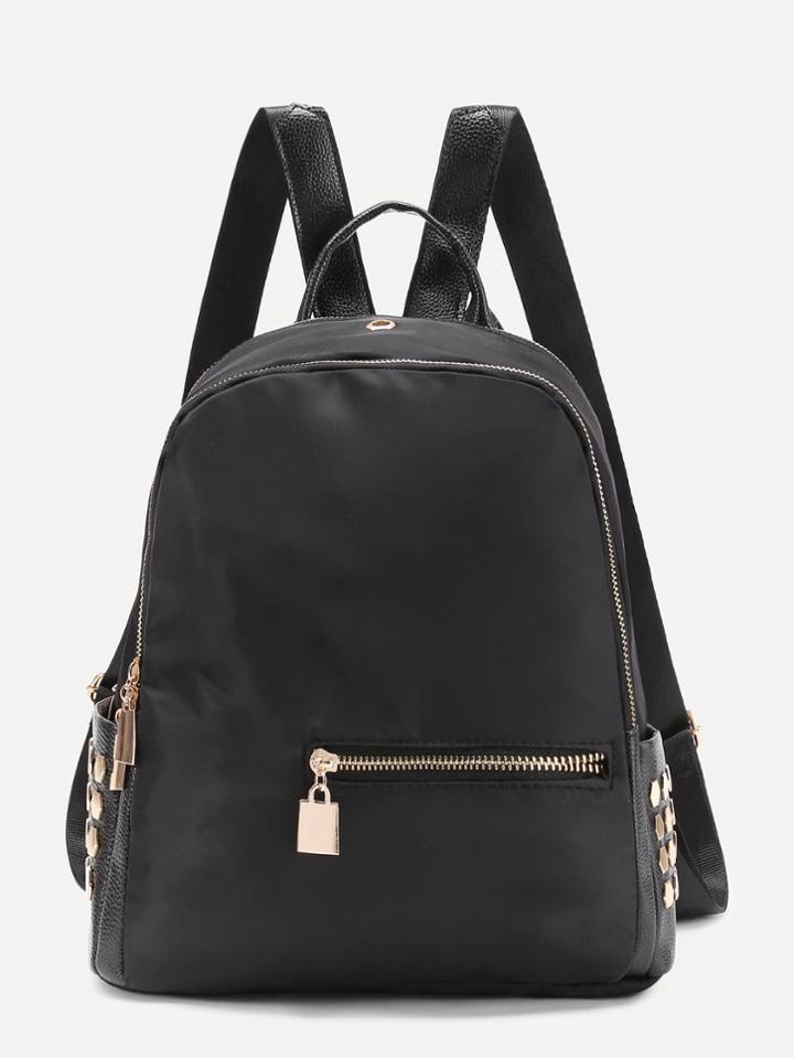 Romwe Metal Detail Nylon Backpack