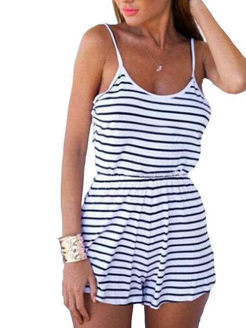 Romwe Spaghetti Strap Stripe Scoop Back Romper