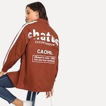 Romwe Striped Tape Slogan Print Back Jacket