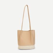 Romwe Contrast Pu Tote Bag With Inner Pouch