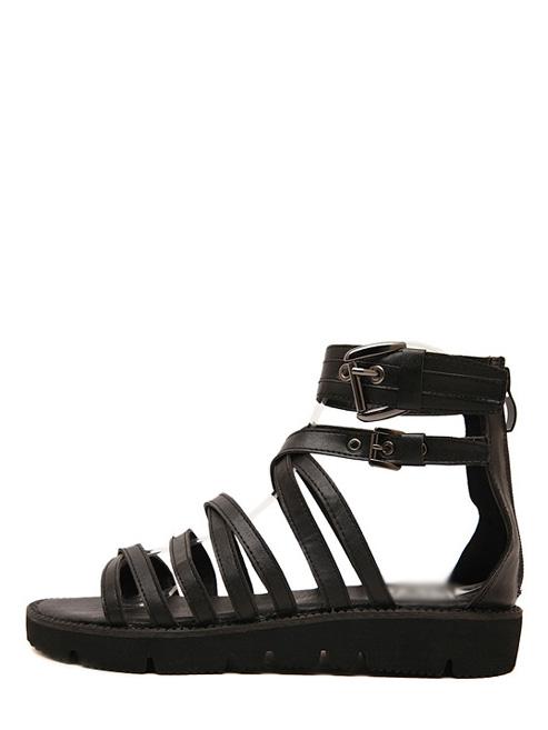 Romwe Black Caged Crisscross-strap Gladiator Sandals