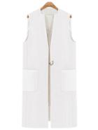 Romwe White Metallic Embellished Vest Coat With Pockets