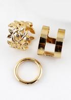 Romwe Gold Floral Crochet Three Pieces Rings