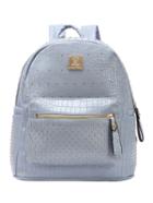 Romwe Grey Crocodile Embossed Faux Leather Studded Backpack