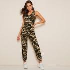 Romwe O-ring Zip Front Cami Tank Jumpsuit