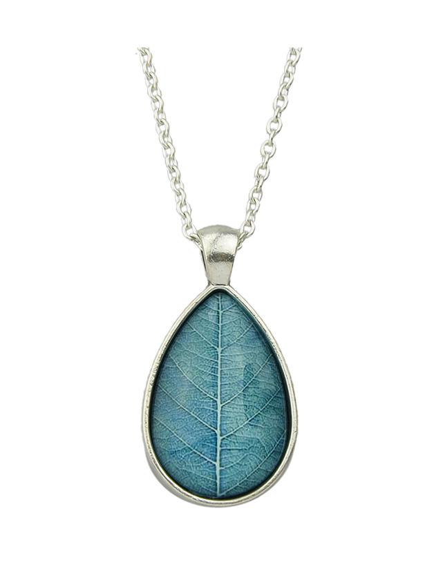 Romwe Blue Simple Model Rhinestone Leaf Shape Pendant Necklace