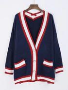 Romwe Drop Shoulder Contrast Binding Sweater Coat