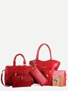 Romwe Red Embossed Pu 6 Pieces Tote Bag Set