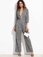 Romwe Gingham Plunge Neckline Jumpsuit