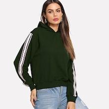 Romwe Striped Tape Sleeve Hoodie