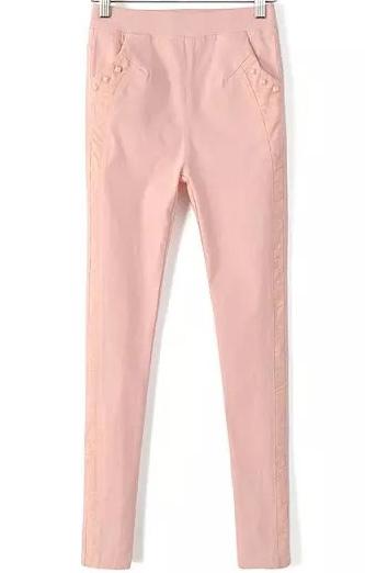 Romwe Elastic Waist Lace Insert With Rivet Pink Pant