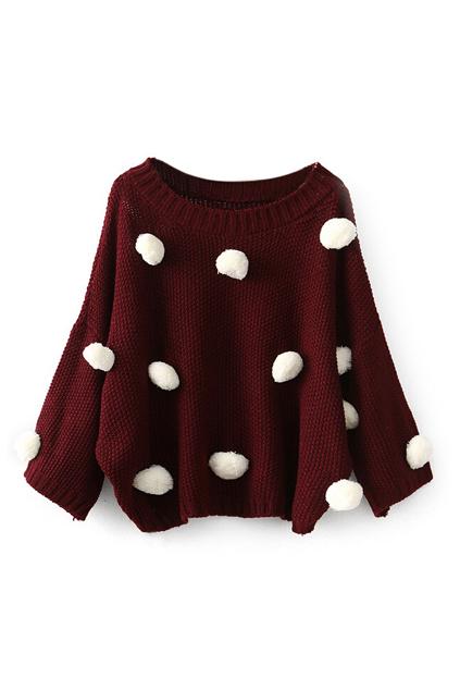 Romwe Fur Ball Embellished Batwing Sleeves Jumper