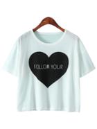 Romwe White Short Sleeve Letter Heart Print T-shirt
