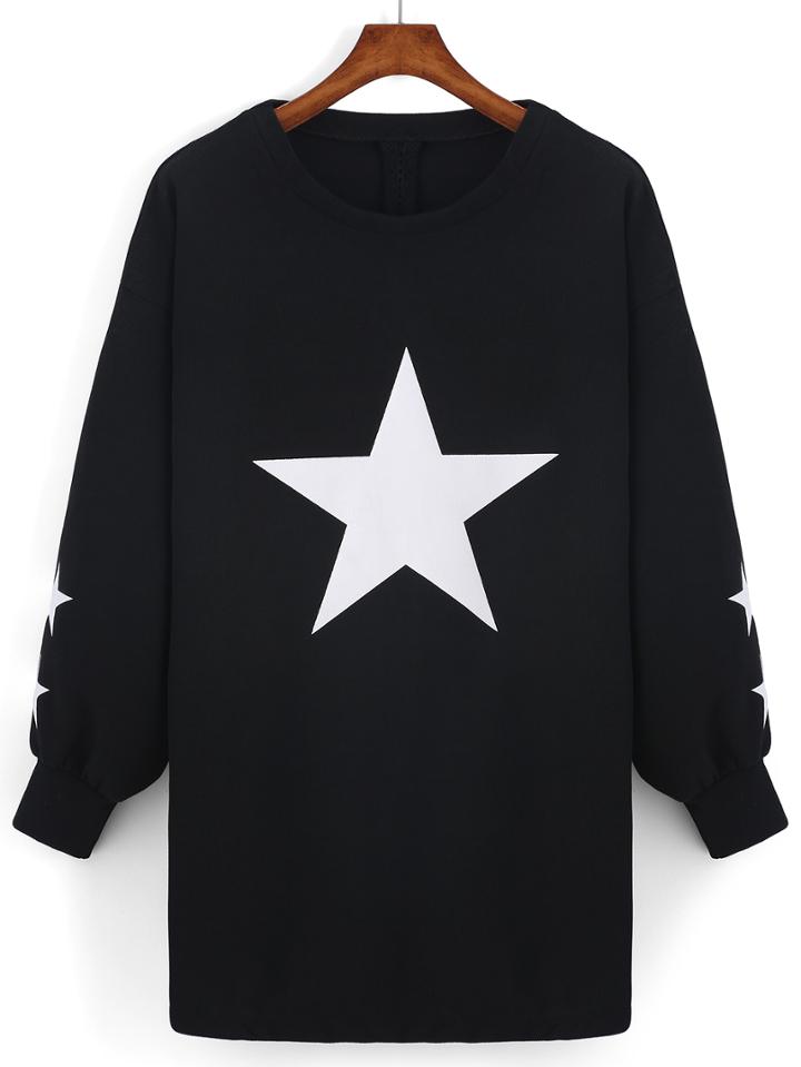 Romwe Star Print Loose Sweatshirt