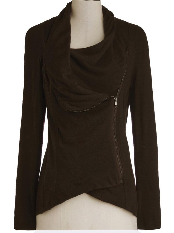 Romwe Brown Long Sleeve Asymmetric Zip Outerwear