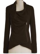 Romwe Brown Long Sleeve Asymmetric Zip Outerwear