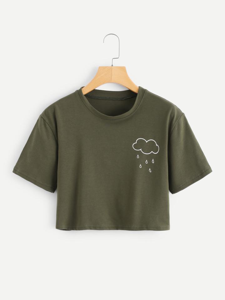 Romwe Rain Print Crop Tee