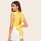 Romwe Frilled Trim Tied Split Back Schiffy Crop Top
