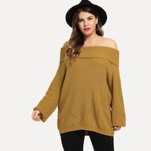 Romwe Plus Off Shoulder Fold Over Slim Fitted Jumper
